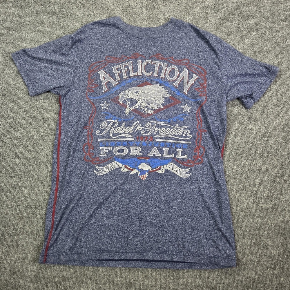 Affliction‎ Shirt Mens Large Blue Rebel For Freedom Eagle Graphic USA Patriotic